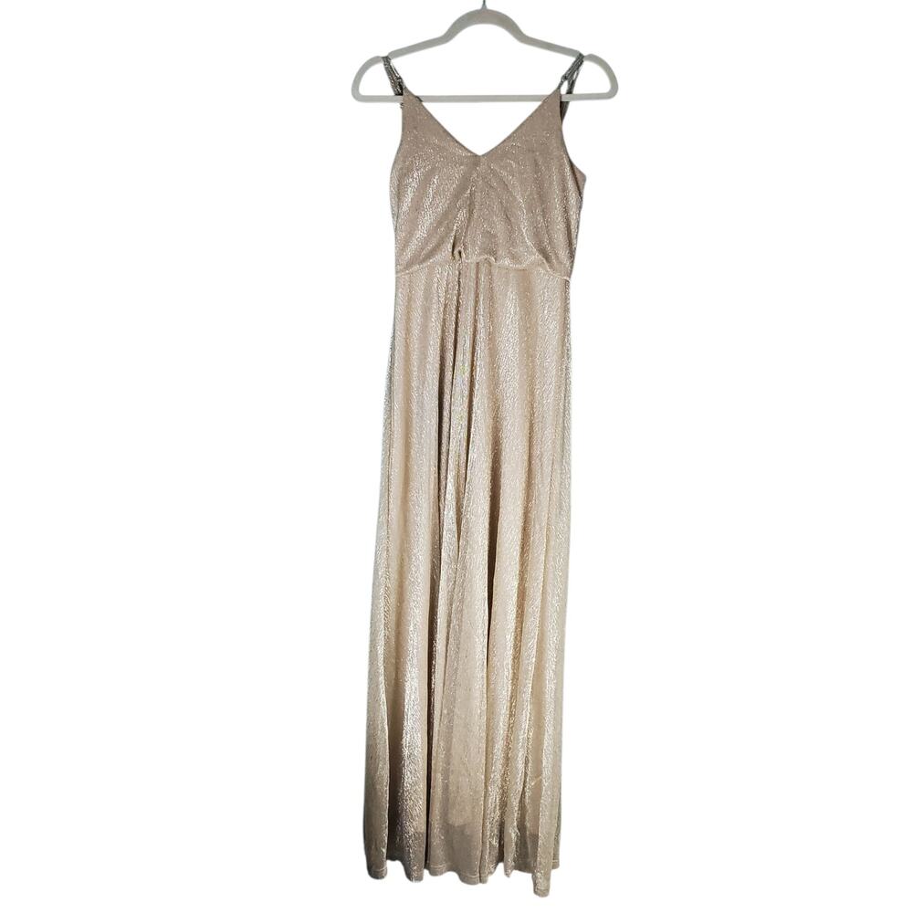 Lulu's Womens Friend of the Glam Gold V-Neck Maxi Dress Size Small